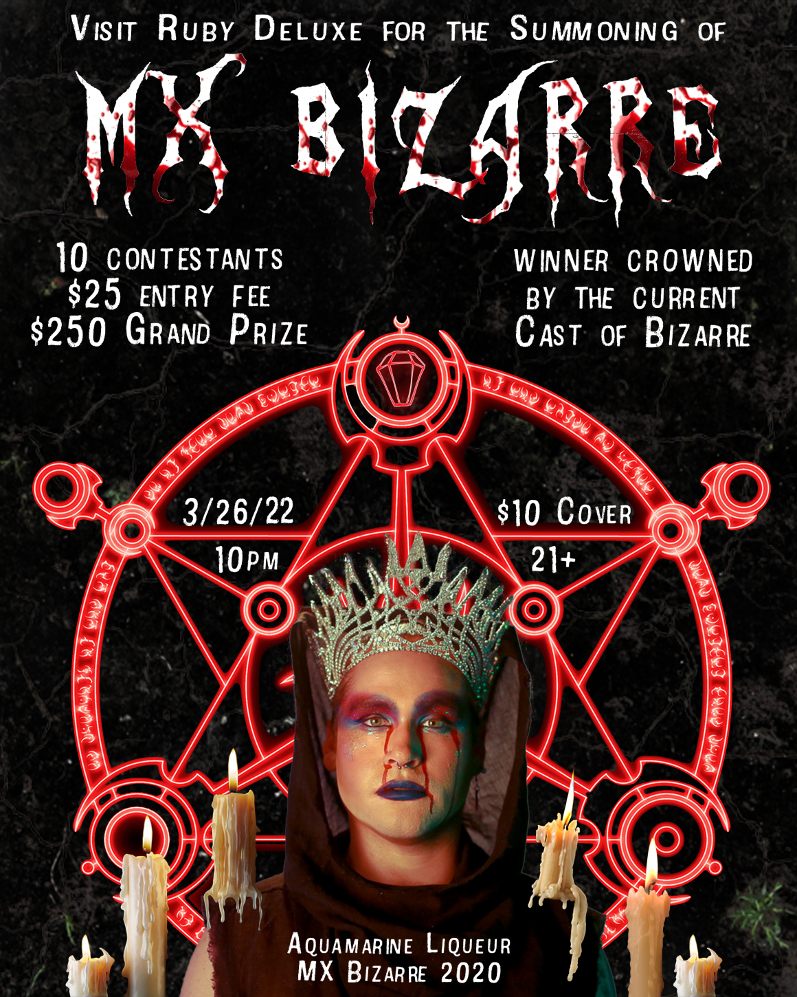 Drag Competition to crown the new Mx Bizarre 2022. See which performer wins a spot on our 5 year running Drag Show!
